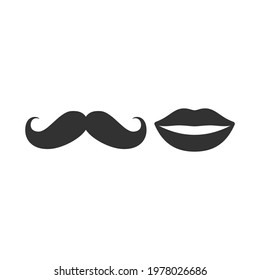 Mustache and lips black vector icon. Men and women, moustache symbol.