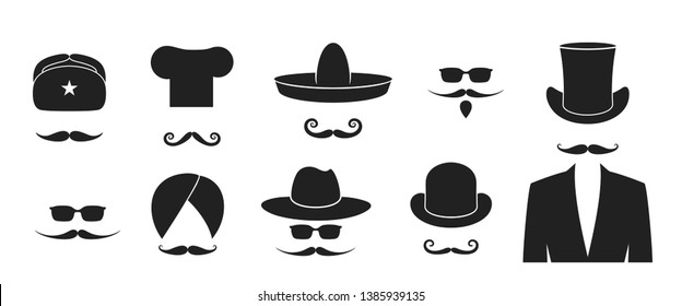 Mustache logo. Hat. Isolated  mustache on white background. Beard