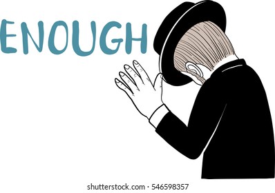 Mustache man in black suit,enough sign