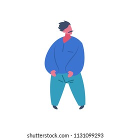 mustache man character standing pose isolated male cartoon full length flat vector illustration