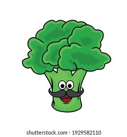 Mustache man Cute broccoli character vector template design illustration