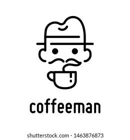 A mustache man with a hat coffee logo design template. Creatvity idea.Coffee logo. - Vector.