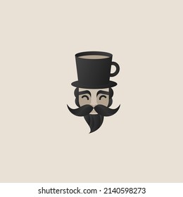 A mustache man with a hat coffee logo design template. Creatvity idea. Coffee shop logo. Mister coffee