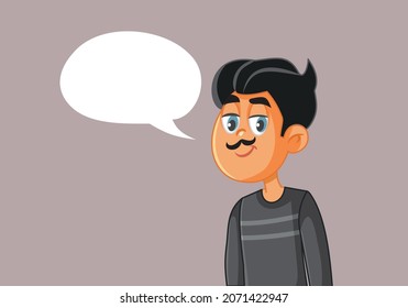 
Ilustración de dibujos animados de un hombre que habla bigote. Un chico retro con el pelo facial tratando de explicar sus puntos de vista
