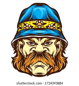 mustache man with summer hat vector