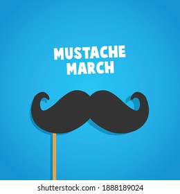 Mustache march festival concept vector. Black mustache isolated in blue.