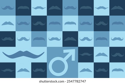 Mustache e símbolo masculino xadrez padrão sem costura. Contexto geométrico do conceito de saúde masculino.