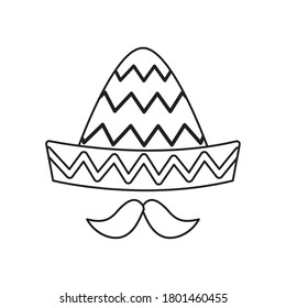 mustache and mexican hat over white background, line style, vector illustration