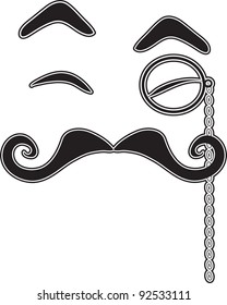 Mustache and Monocle A black silhouette of eyebrows, eyes, mustache and monocle, together giving the impression of a face.