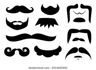 Mustache and moustache image set. Vector illustration isolated on white background. Mustache icon set.