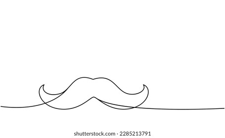 Mustache, moustache one line continuous drawing. Barber shop and hairdresser tools continuous one line illustration. Vector linear illustration.