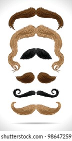 Mustache multicolored hair set - vector illustration Shadow and background are on separate layers. Easy editing.