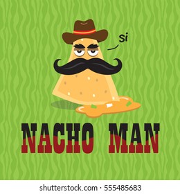 Mustache Nacho Man in Cheese Food Illustration