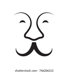 Mustache and nose icon. Retro face symbol. Hand drawn black and white vector illustration