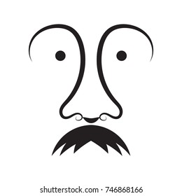 Mustache and nose icon. Retro face symbol. Hand drawn black and white vector illustration