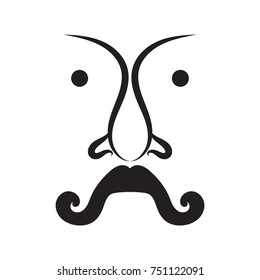 Mustache and nose icon. Retro face symbol. Hand drawn black and white vector illustration