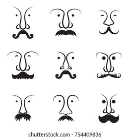 Mustache and nose icon. Retro face symbol. Hand drawn black and white vector illustration