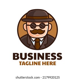 Mustache Old Businessman Logo Design