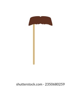 Mustache on stick, funny party accessory, flat vector illustration isolated on white background. Concept of disguise, birthday party or carnival. Photo booth prop.