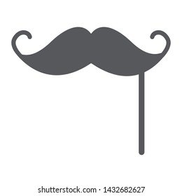 Mustache on a stick glyph icon, male and mask, facial hair sign, vector graphics, a solid pattern on a white background, eps 10.