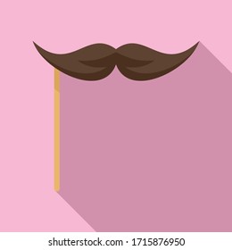 Mustache on stick icon. Flat illustration of mustache on stick vector icon for web design