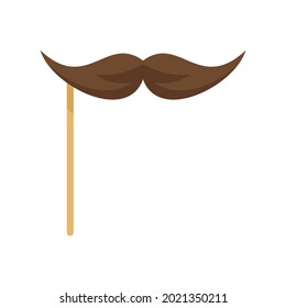 Mustache on stick icon. Flat illustration of mustache on stick vector icon isolated on white background