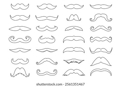 Mustache outline set, mustache illustrations in various styles.