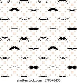 Mustache polka dot seamless pattern. Hipster endless texture. Vector illustration