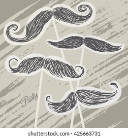 Mustache retro party background/Ink hand drawn mustache