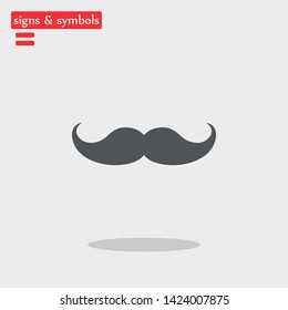 Mustache in a retro style icon. Simple flat symbol. Perfect illustration on white background. Vector.