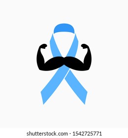 Mustache, Mustache And Ribbon. November - Strength And Support. Prostate Cancer, Testicular Cancer Men's Mental Health Awareness Month And Ribbon - Vector Icon