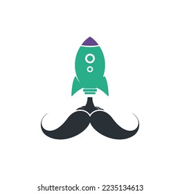Mustache rocket vector logo design template.