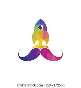 Mustache rocket vector logo design template.