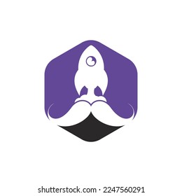 Mustache rocket vector logo design template.