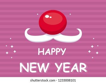 mustache santa claus new year greeting, vector
