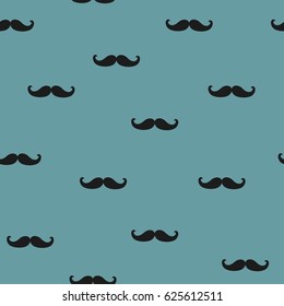 Mustache seamless pattern on blue. Hand drawn vector vintage background.