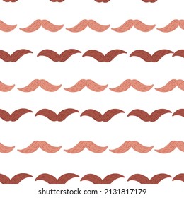 Mustache seamless pattern on. Vintage barber shop in doodle style. Hand drawn repeat texture for fabric, wallpaper, textile, print, wrapping paper. Vector illustration.