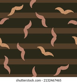 Mustache seamless pattern on. Vintage barber shop in doodle style. Hand drawn repeat texture for fabric, wallpaper, textile, print, wrapping paper. Vector illustration.