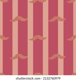 Mustache seamless pattern on. Vintage barber shop in doodle style. Hand drawn repeat texture for fabric, wallpaper, textile, print, wrapping paper. Vector illustration.