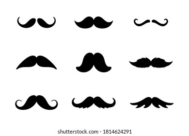 Mustache set. Collection of vintage whisker isolated on a white background. Black silhouette. Barbershop icons.