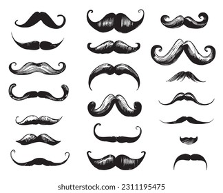 Mustache conjunto boceto dibujado a mano Ilustración vectorial Belleza