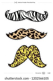 mustache set with trendy pattern, leopard, zebra, cheetah