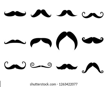 mustache set vector icon, black and White color, modern design