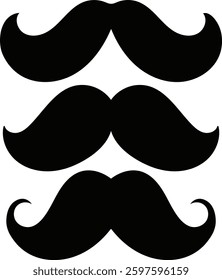 Mustache silhouette vector illustration, Moustaches symbols. Vintage male moustaches silhouette, funny black mustaches vector illustration on a white background