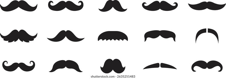Mustache silhouette vectors design set. Different black mustache icon collection isolated on transparent background. Vector illustration.