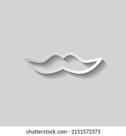 Mustache simple icon. Flat design. Paper style with shadow. Gray background.ai