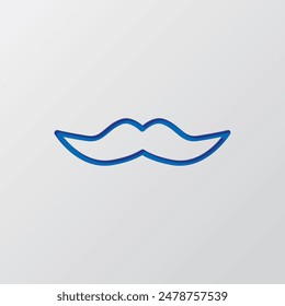 Mustache simple icon. Flat design. Paper cut design. Cutted blue symbol with shadow. Gray background.ai