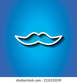 Mustache simple icon. Flat desing. White icon with shadow on blue background.ai