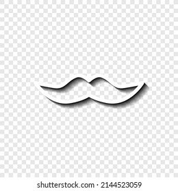 Icono simple de bigote. Diseño plano. Blanco con sombra en la cuadrícula transparente.ai