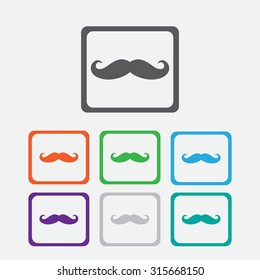 Mustache. Single flat icon on the square with frame. Vector illustration
